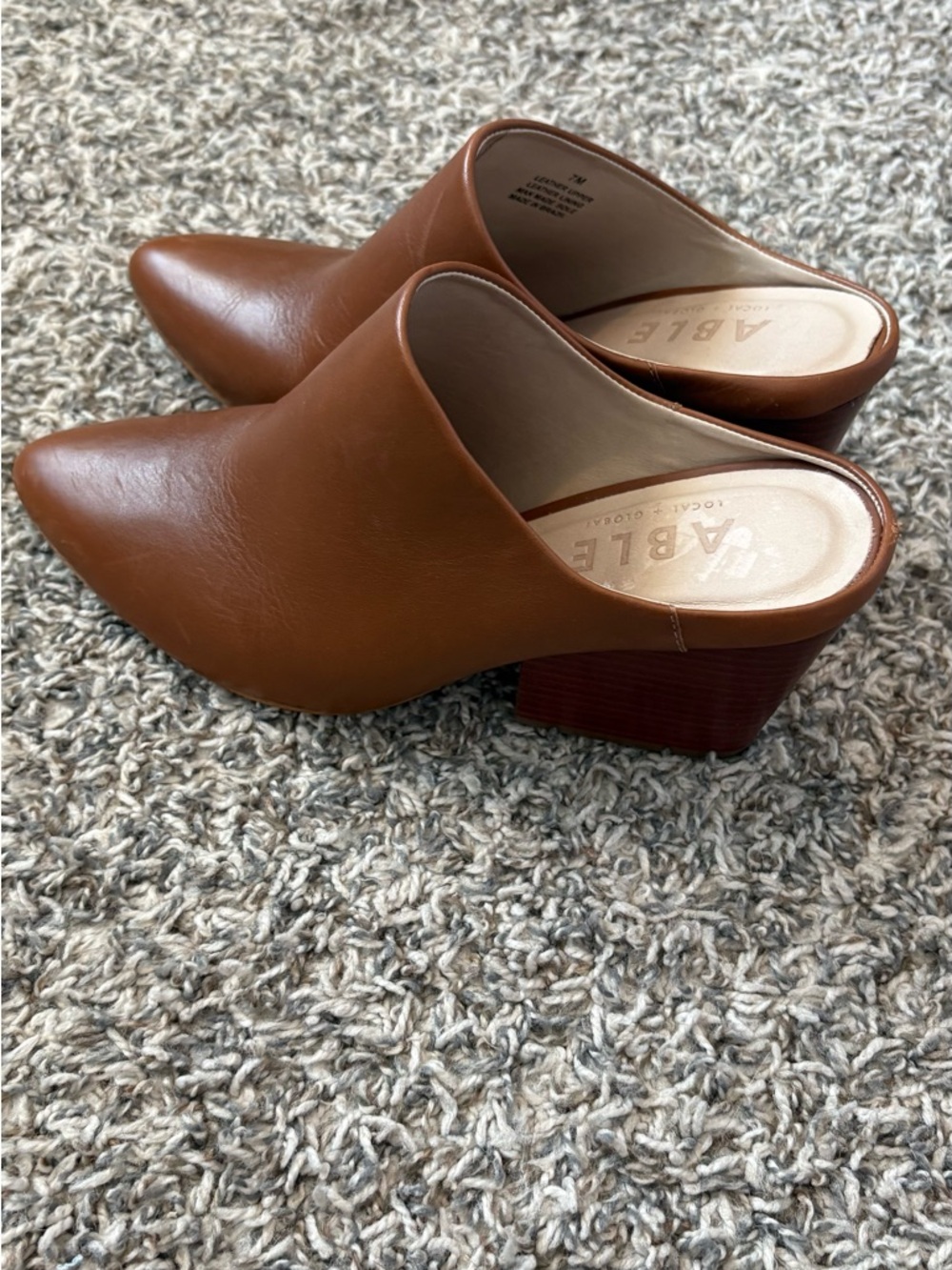 Able Cognac Leather Pointed-Toe Mule